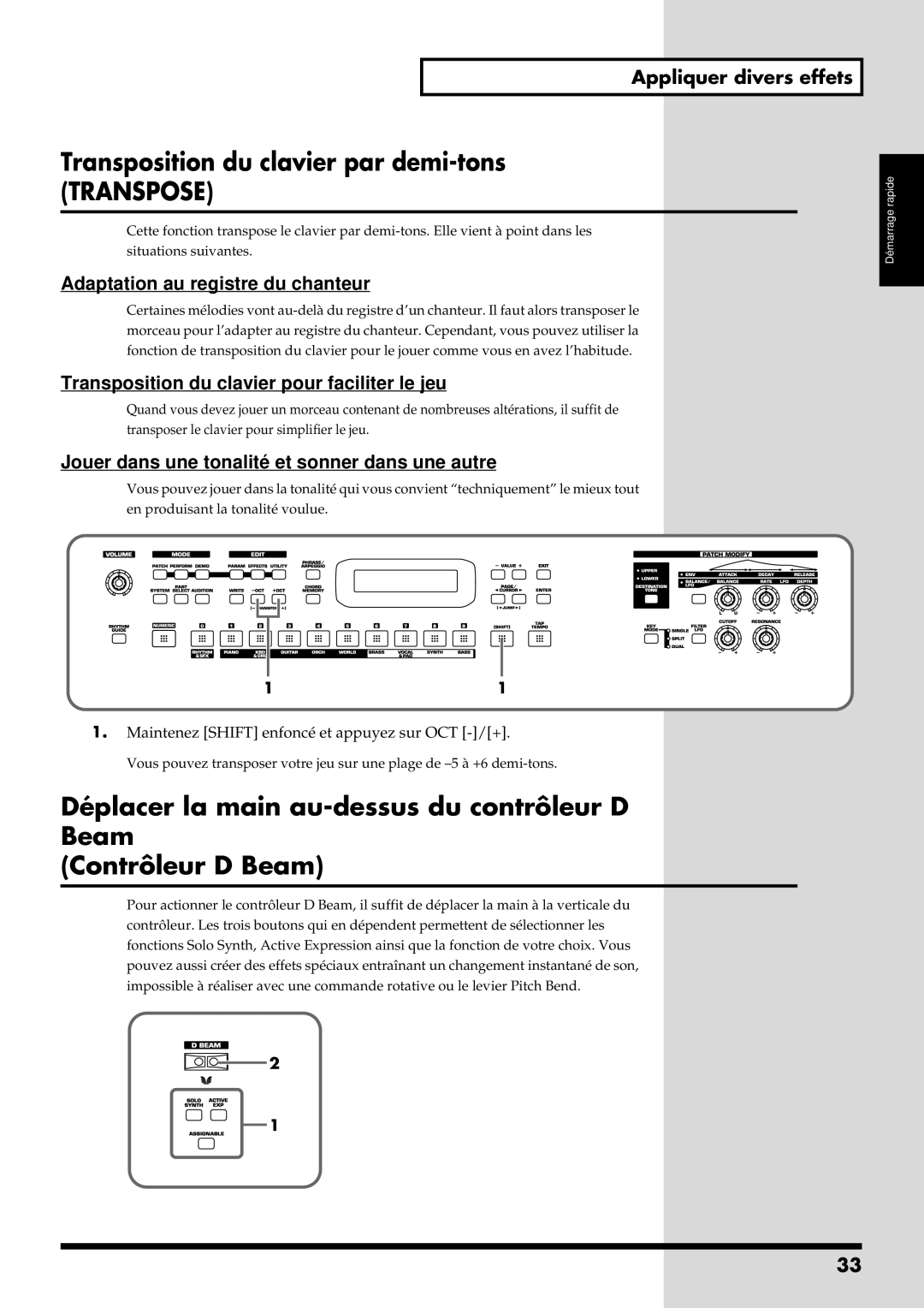 Roland RS-50 manual Transposition du clavier par demi-tons, Transpose 