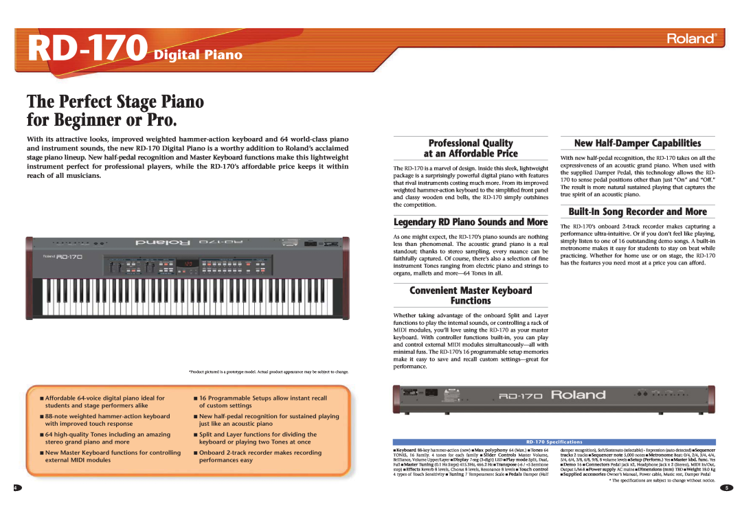 Roland RS-70, 50 The Perfect Stage Piano for Beginner or Pro, RD-170 Digital Piano, Legendary RD Piano Sounds and More 