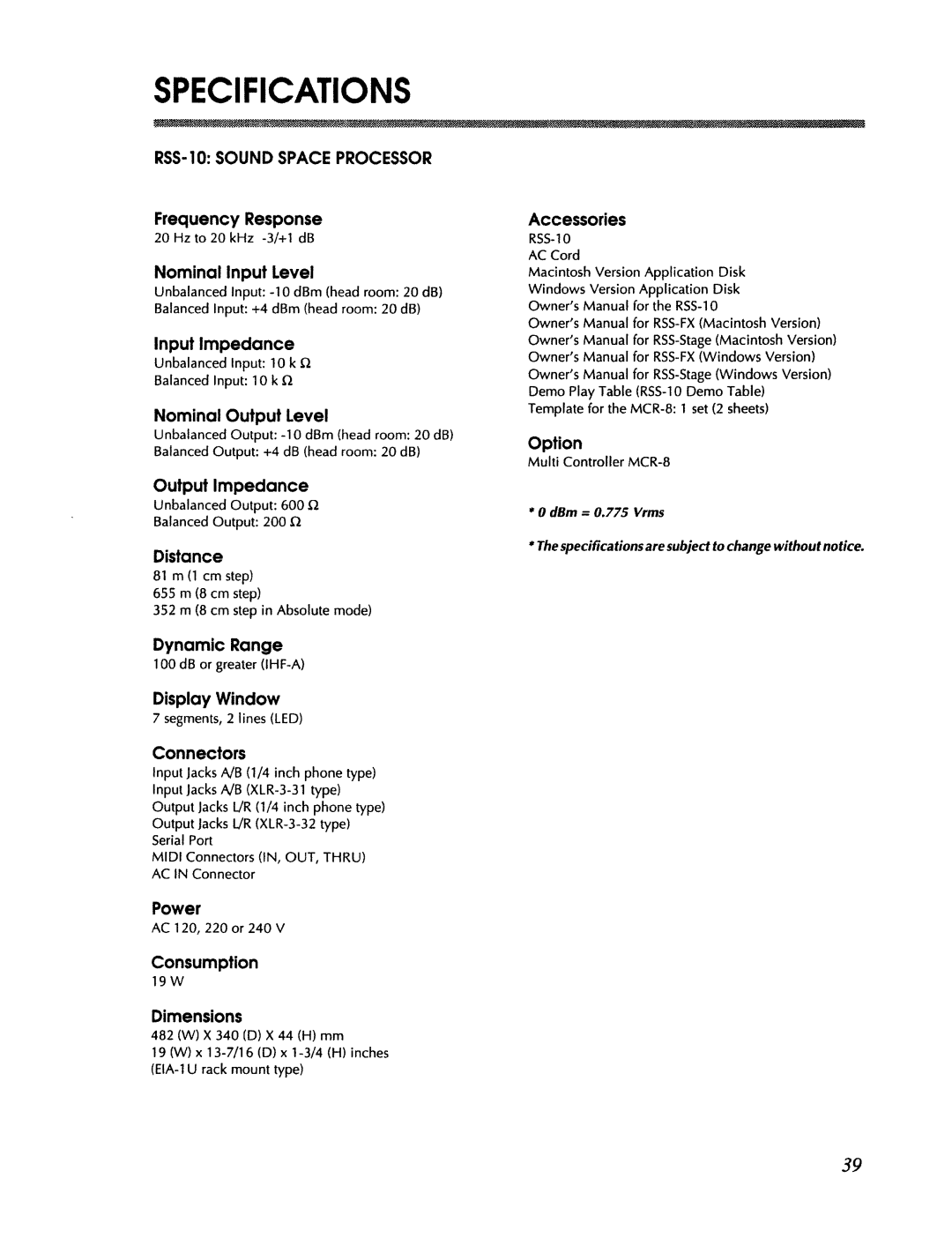 Roland RSS-10 manual 