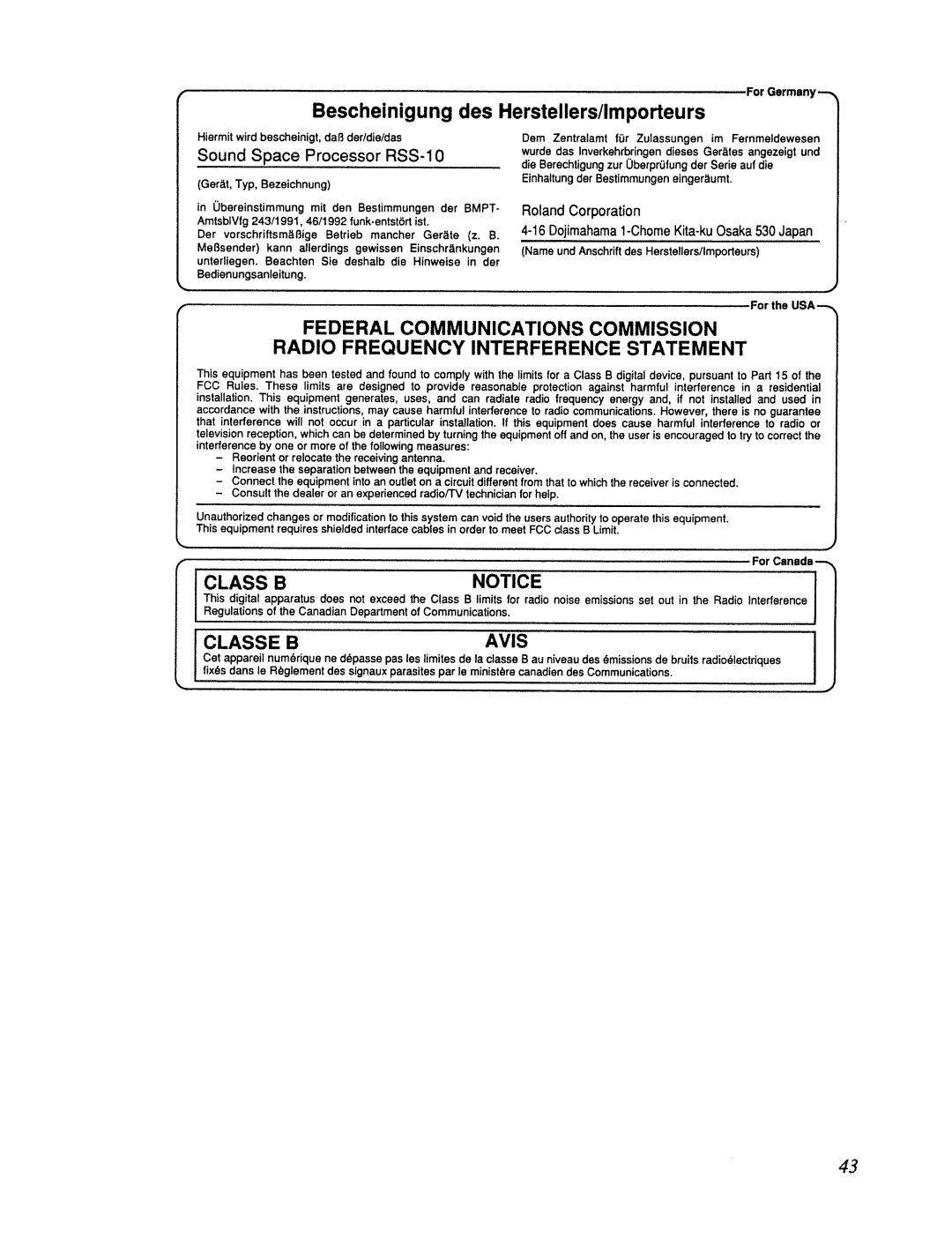 Roland RSS-10 manual 