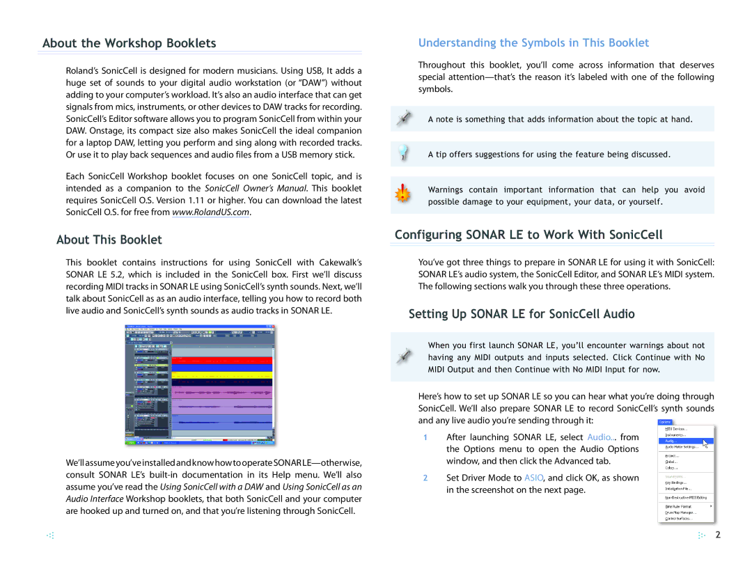 Roland SCWS03 manual About the Workshop Booklets, About This Booklet, Configuring Sonar LE to Work With SonicCell 