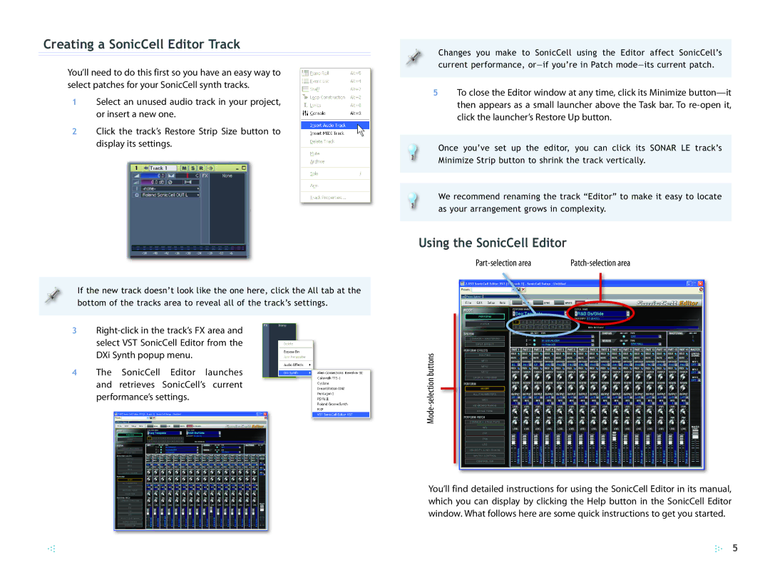 Roland SCWS03 manual Creating a SonicCell Editor Track, Using the SonicCell Editor 