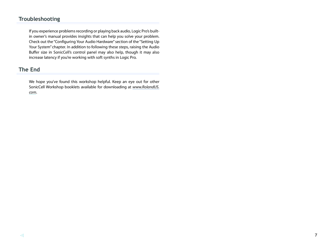 Roland SCWS05 manual Troubleshooting End 