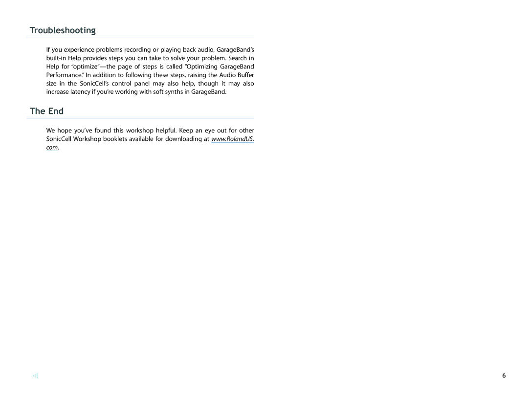 Roland SCWS06 manual Troubleshooting, End 