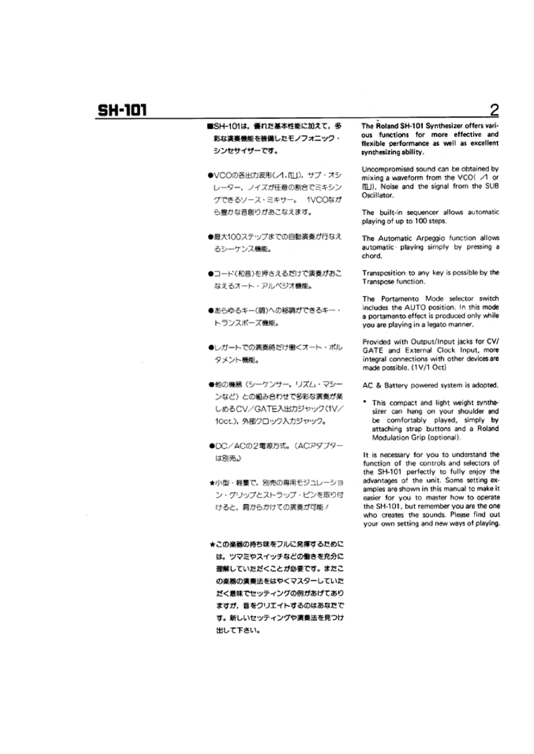 Roland SH-101 manual 