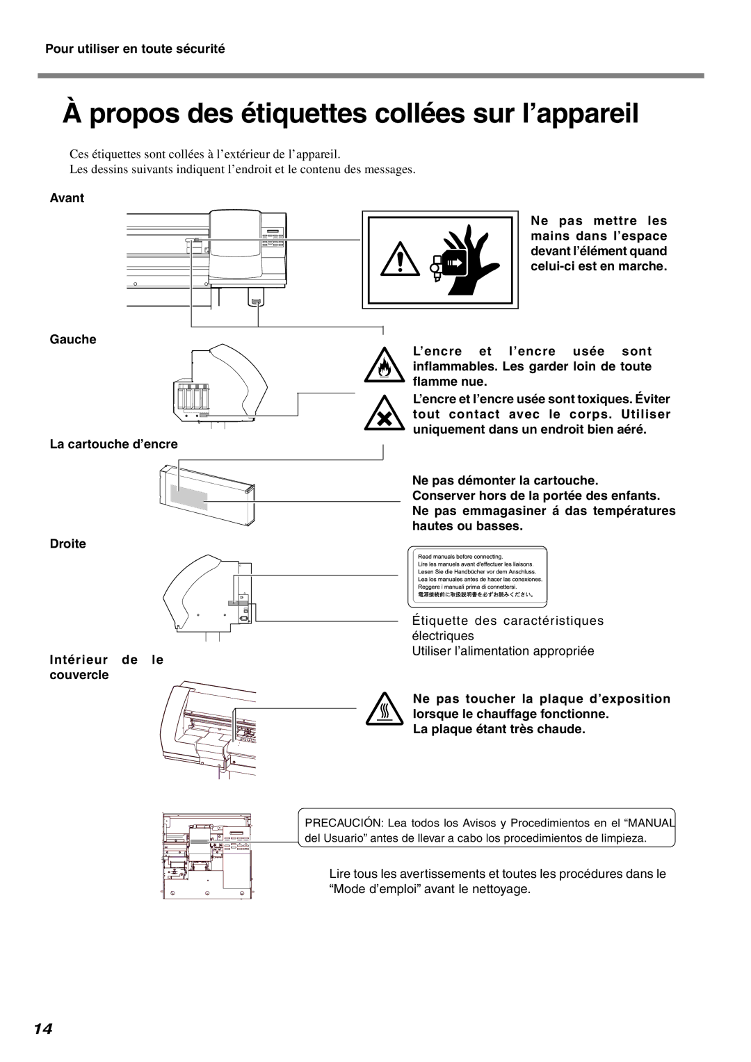 Roland SP-300 manual Propos des étiquettes collées sur l’appareil, Avant 