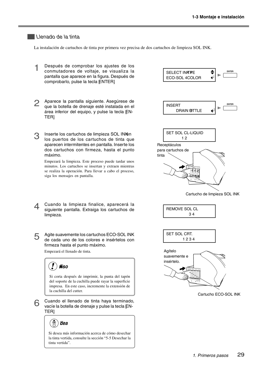 Roland SP-300 manual Llenado de la tinta 