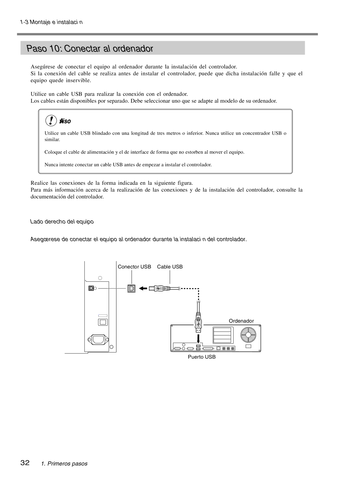 Roland SP-300 manual Paso 10Conectar al ordenador, Conector USB Cable USB Ordenador Puerto USB 