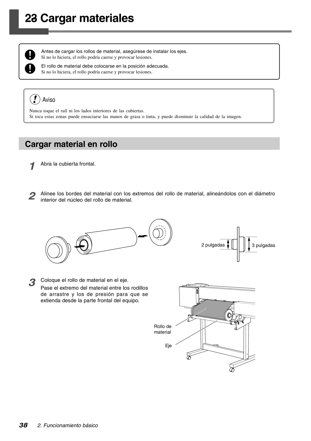 Roland SP-300 manual 3Cargarmateriales, Cargar material en rollo, Coloque el rollo de material en el eje 