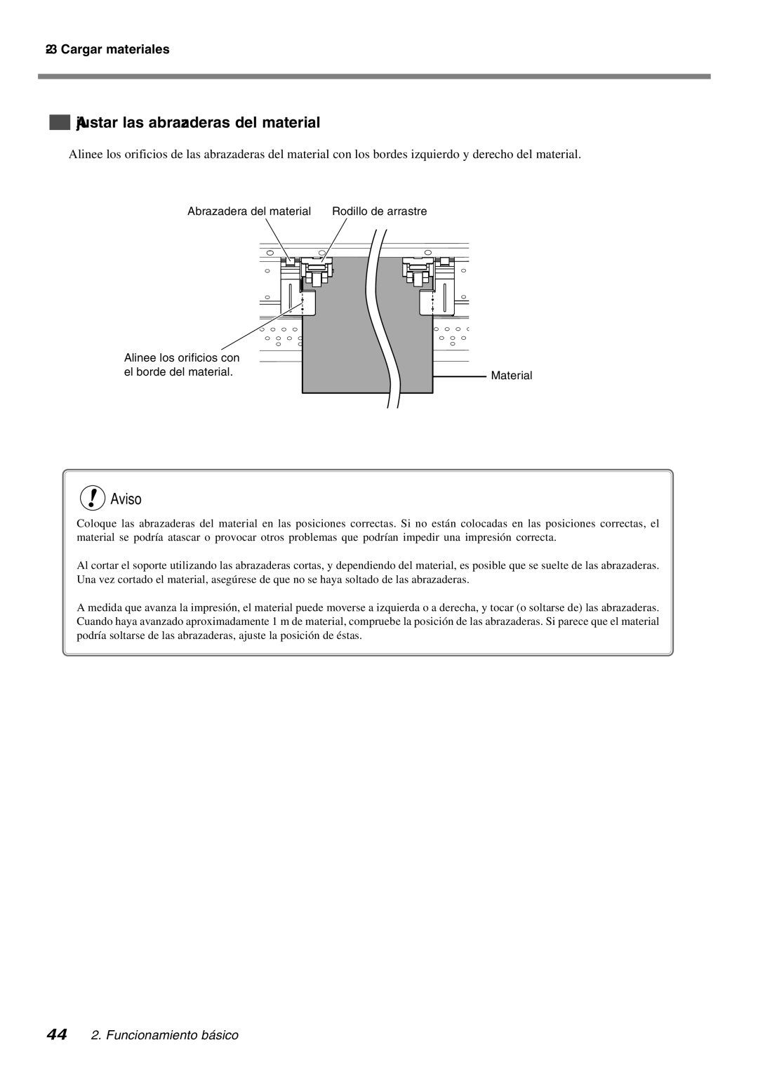 Roland SP-300 manual Ajustar las abrazaderas del material, Abrazadera del material 