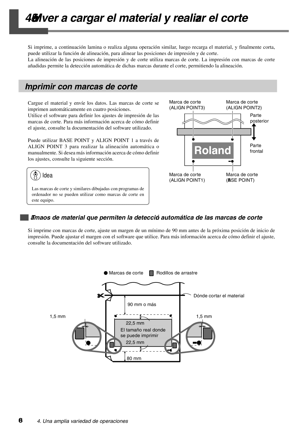 Roland SP-300 manual Volver a cargar el material y realizar el corte, Imprimir con marcas de corte, Marca de corte, Parte 