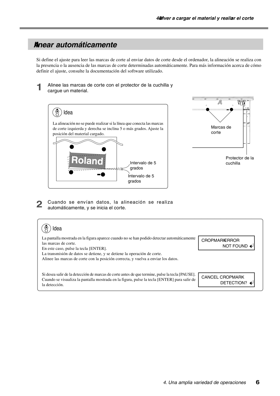 Roland SP-300 manual Alinear automáticamente, Volver a cargar el material y realizar el corte 