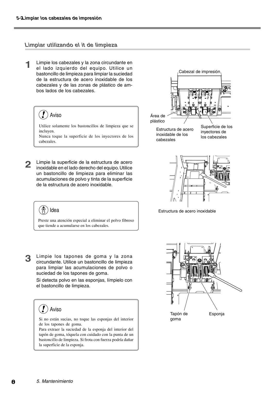 Roland SP-300 manual Limpie los cabezales y la zona circundante en, El lado izquierdo del equipo. Utilice un 