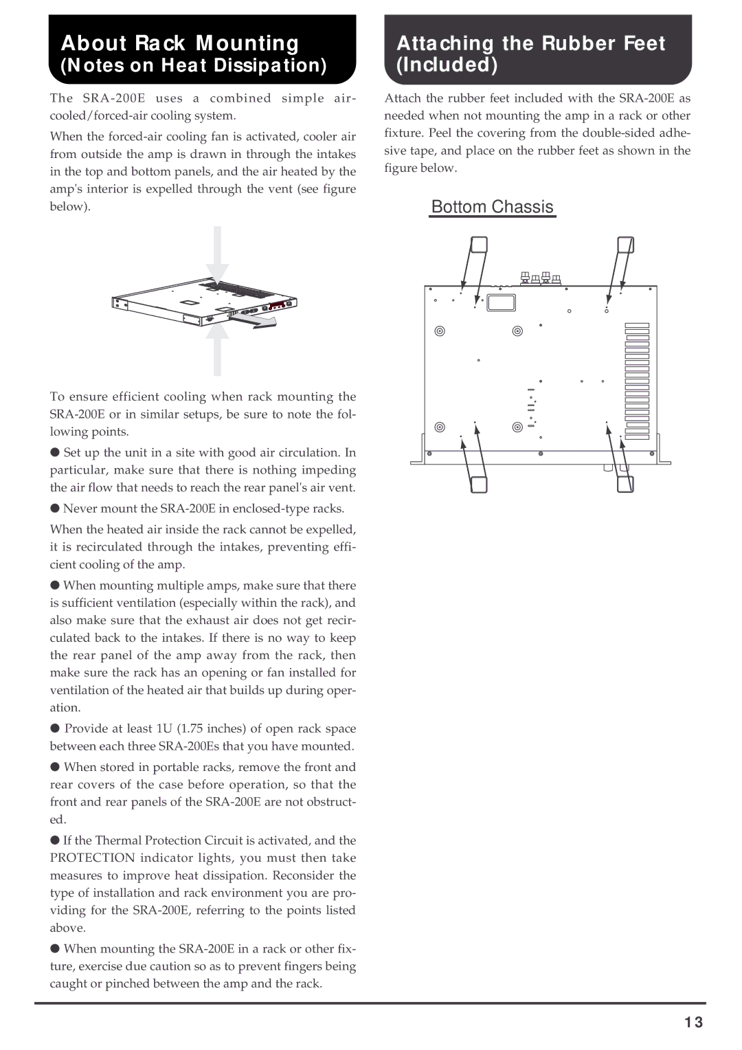 Roland SRA-200E important safety instructions About Rack Mounting 