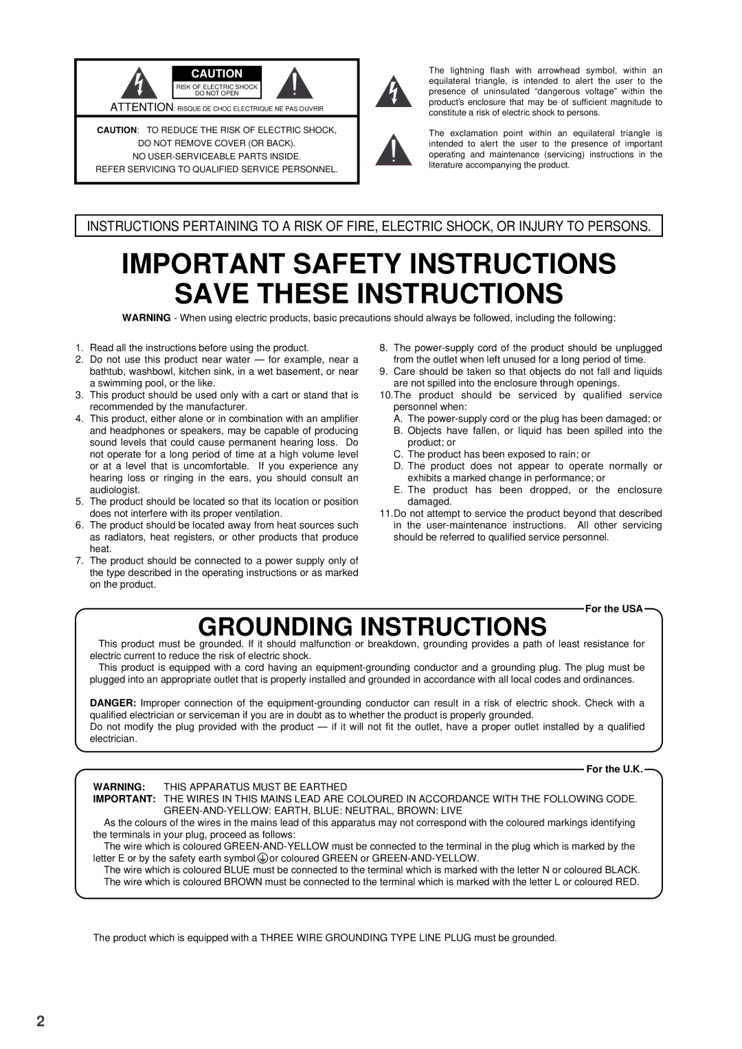 Roland SRA-200E important safety instructions Important Safety Instructions 