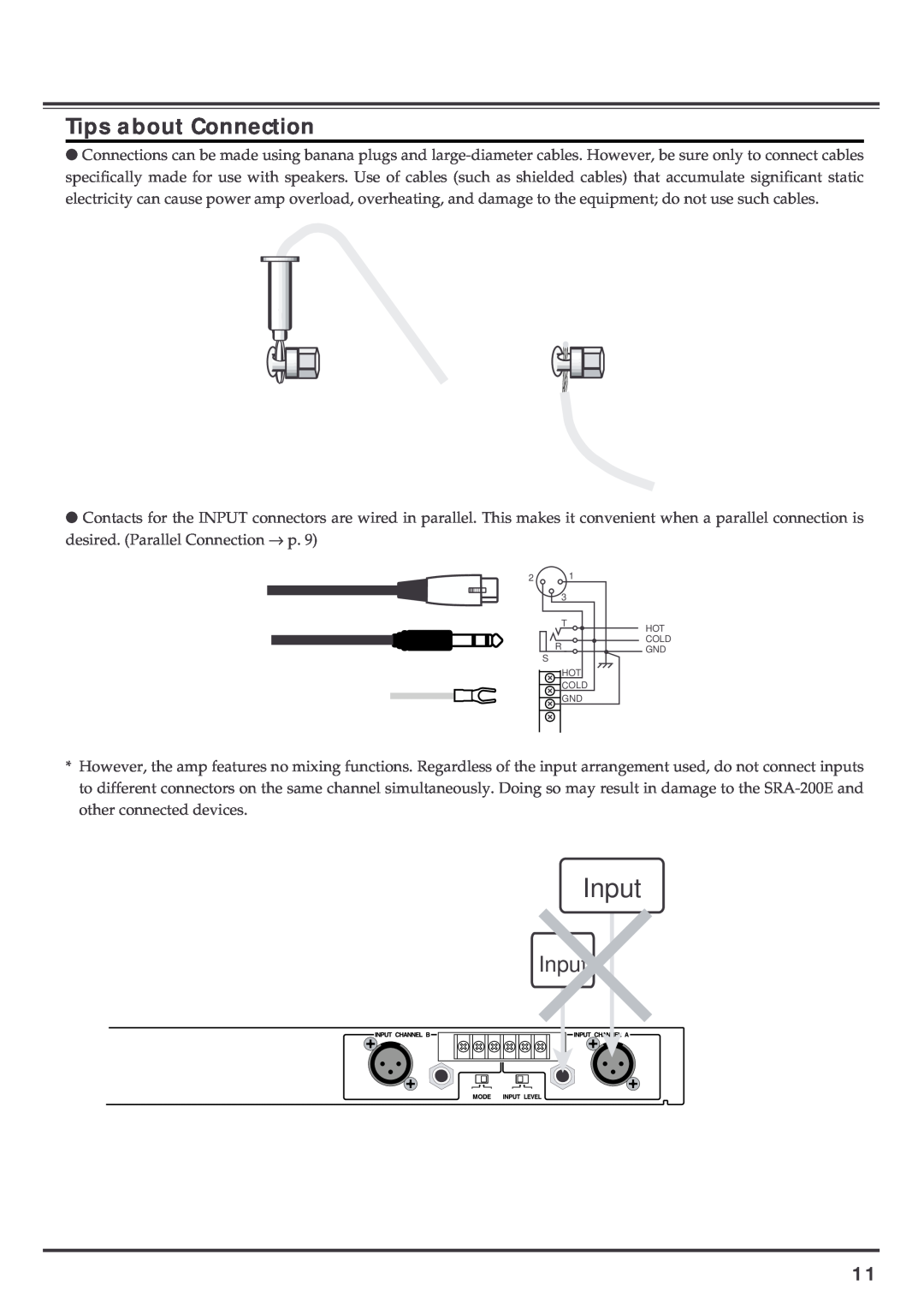 Roland SRA-200E important safety instructions Input, Tips about Connection 