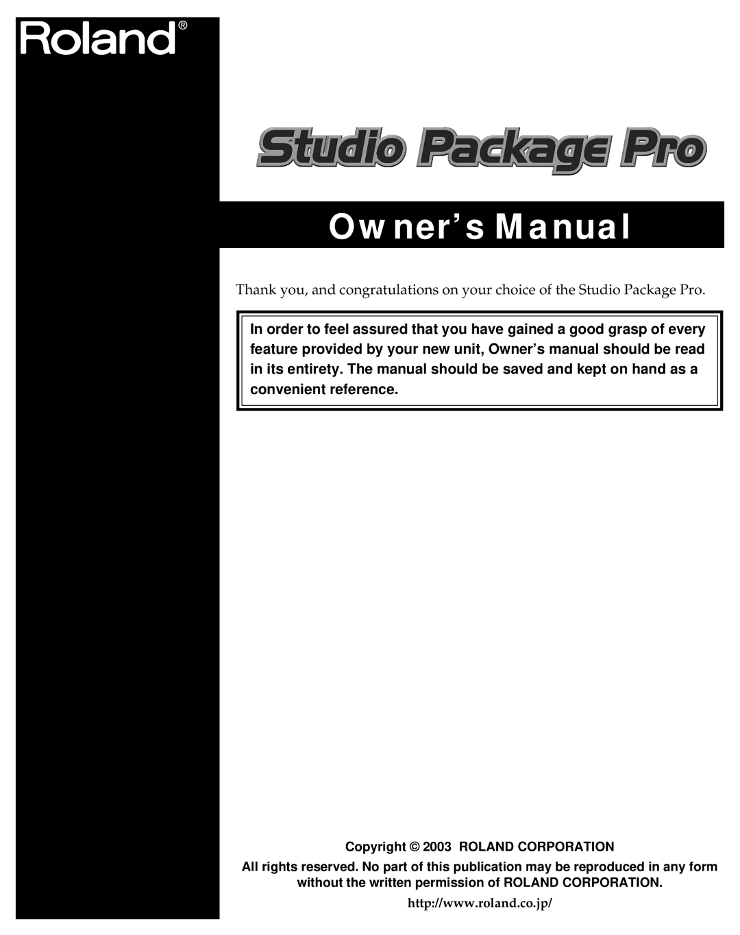 Roland Studio Package Pro owner manual 