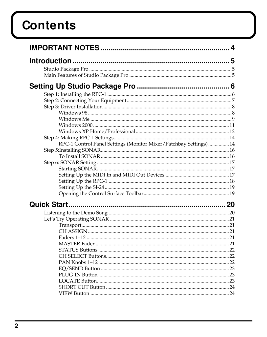 Roland Studio Package Pro owner manual Contents 