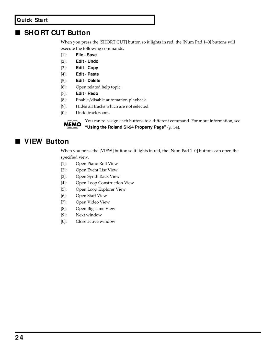 Roland Studio Package Pro Short CUT Button, View Button, File Save Edit Undo Edit Copy Edit Paste Edit Delete, Edit Redo 