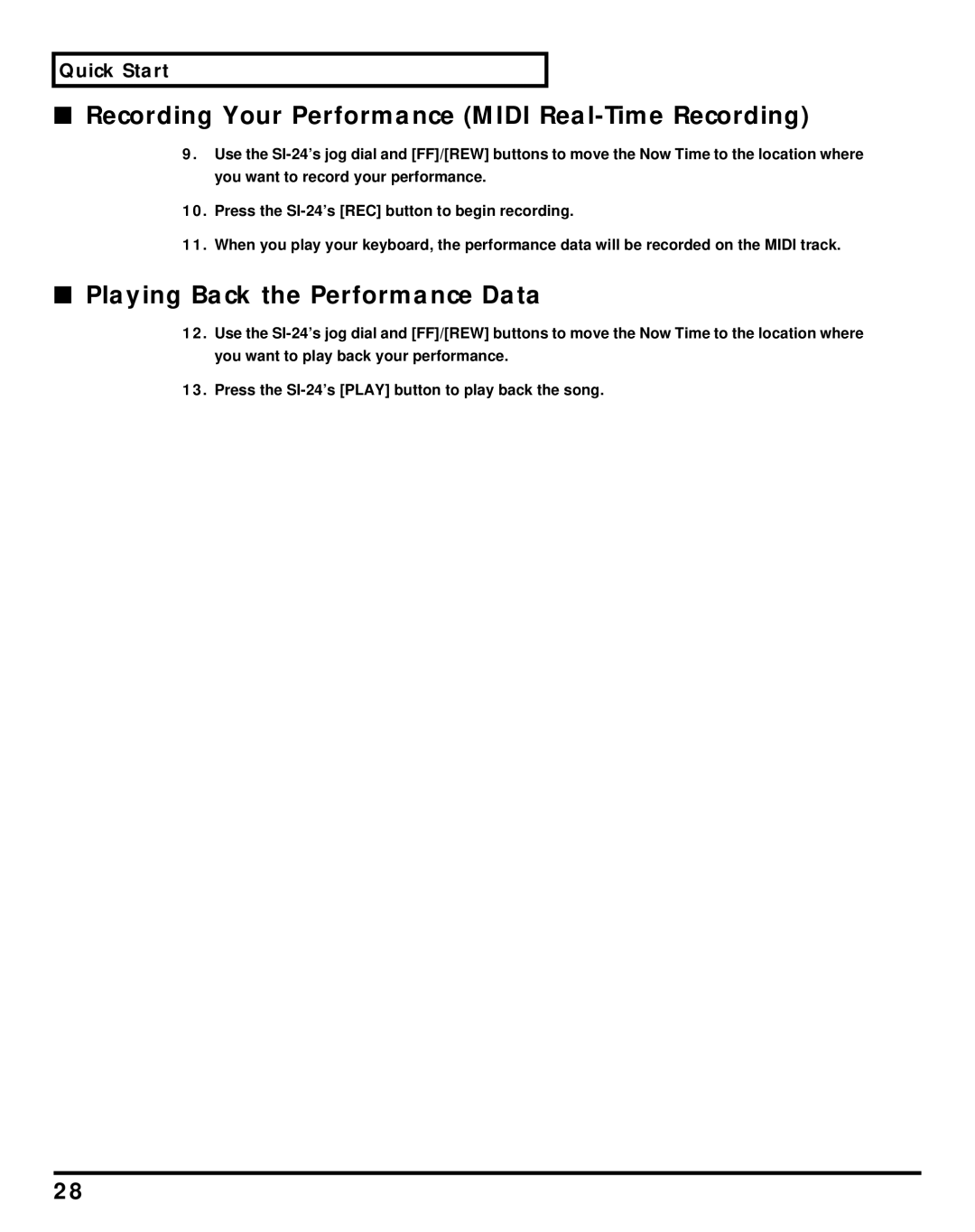 Roland Studio Package Pro Recording Your Performance Midi Real-Time Recording, Playing Back the Performance Data 