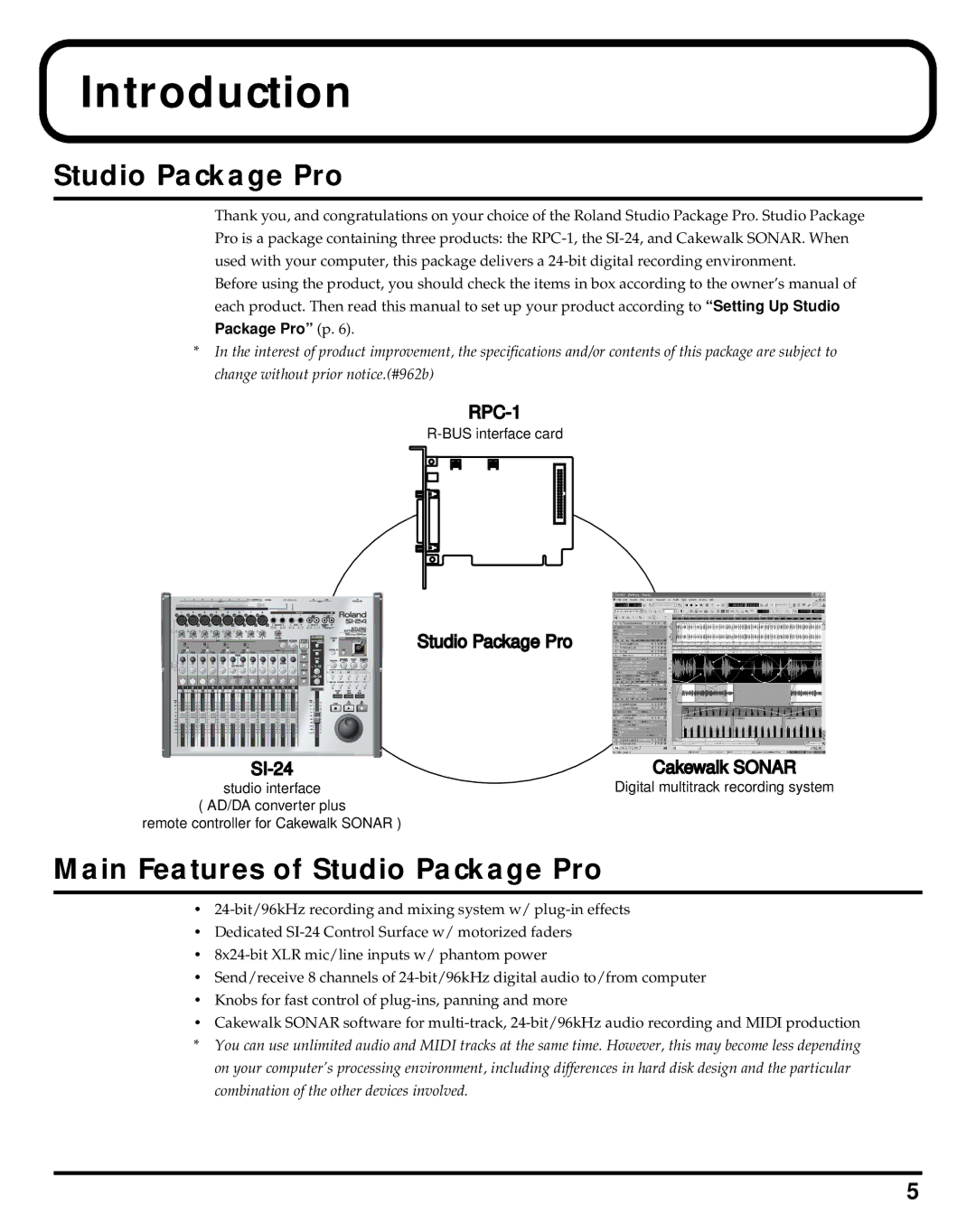 Roland owner manual Introduction, Main Features of Studio Package Pro 