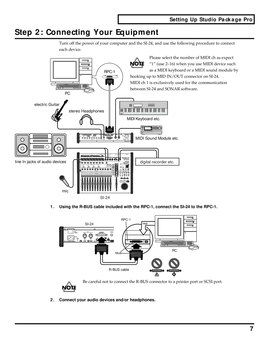 Roland Studio Package Pro owner manual Connecting Your Equipment, Connect your audio devices and/or headphones 