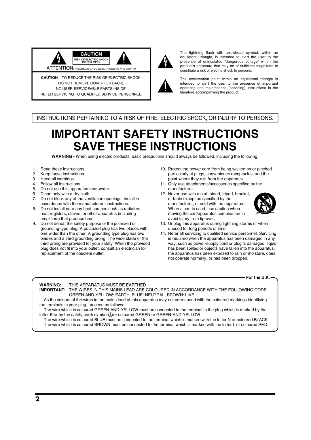 Roland TD-20 owner manual Important Safety Instructions, For the U.K 