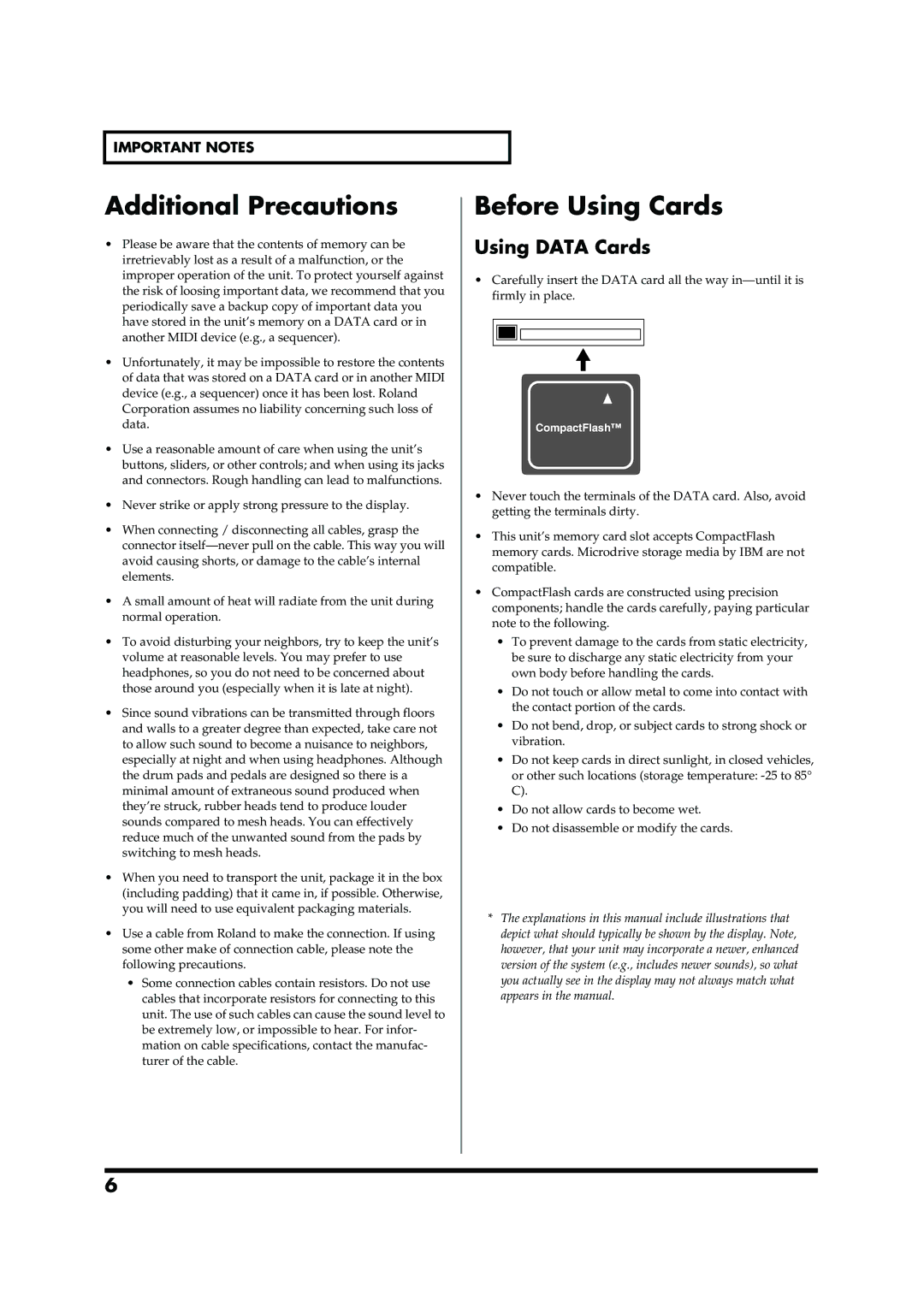 Roland TD-20 owner manual Additional Precautions 