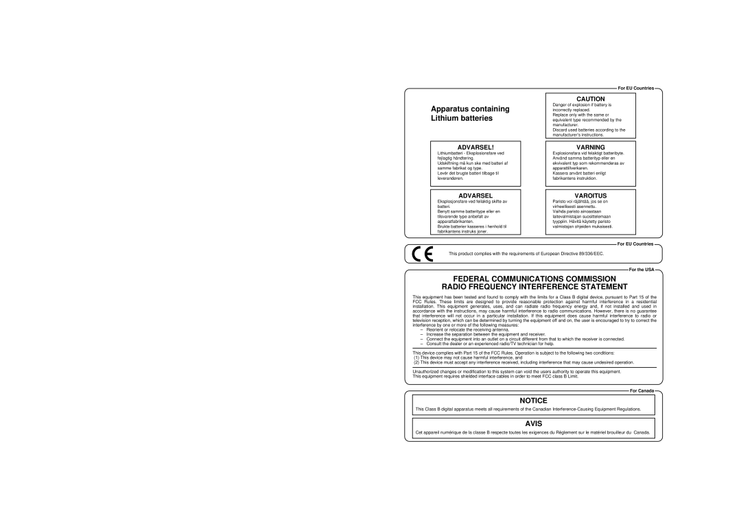 Roland TD-6 owner manual Apparatus containing Lithium batteries, For EU Countries, For the USA, For Canada 