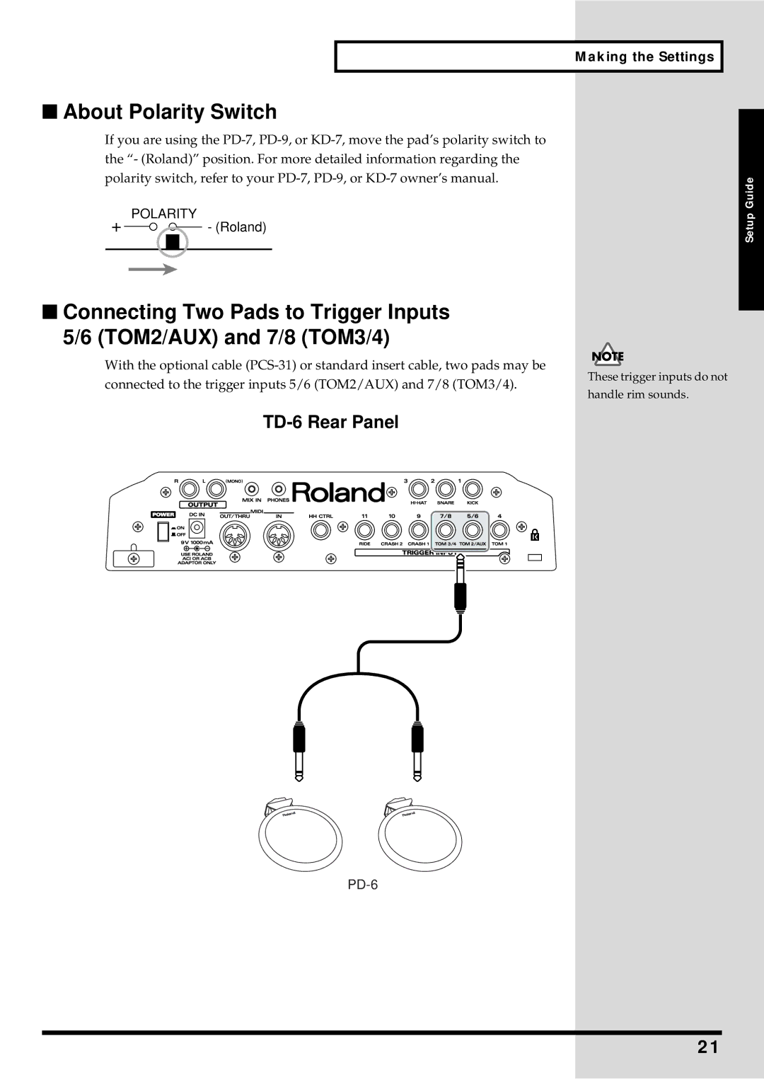 Roland owner manual About Polarity Switch, TD-6 Rear Panel 