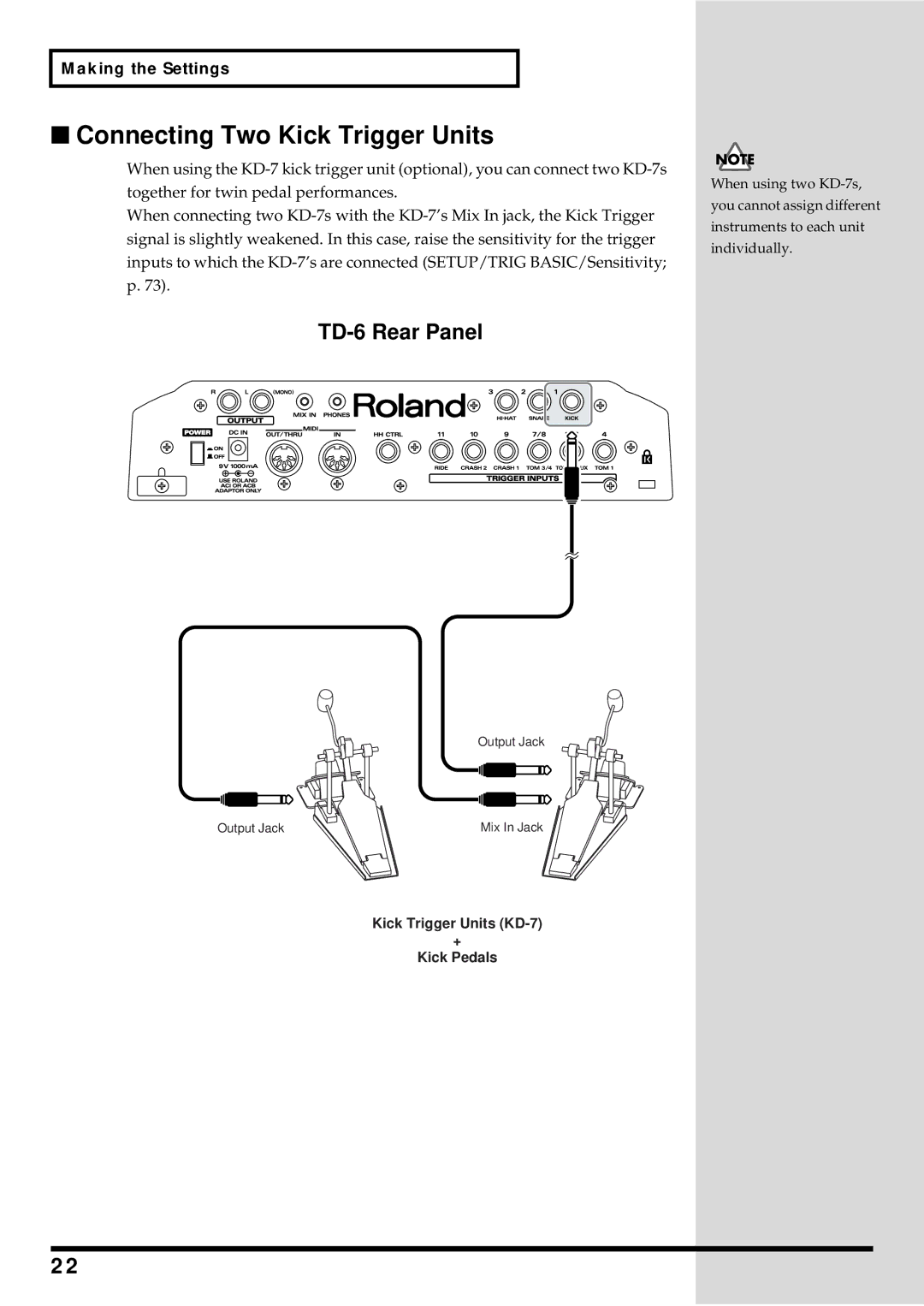 Roland TD-6 owner manual Connecting Two Kick Trigger Units, Fig.P-013.e 