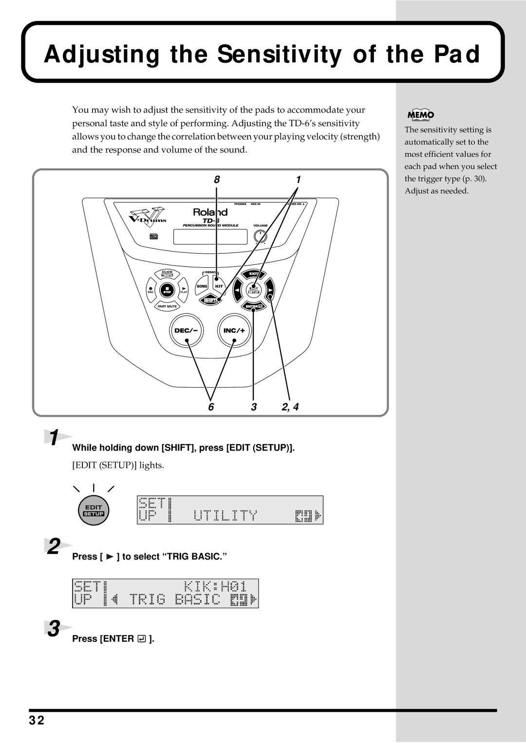 Roland TD-6 owner manual Adjusting the Sensitivity of the Pad, Fig.P-018 