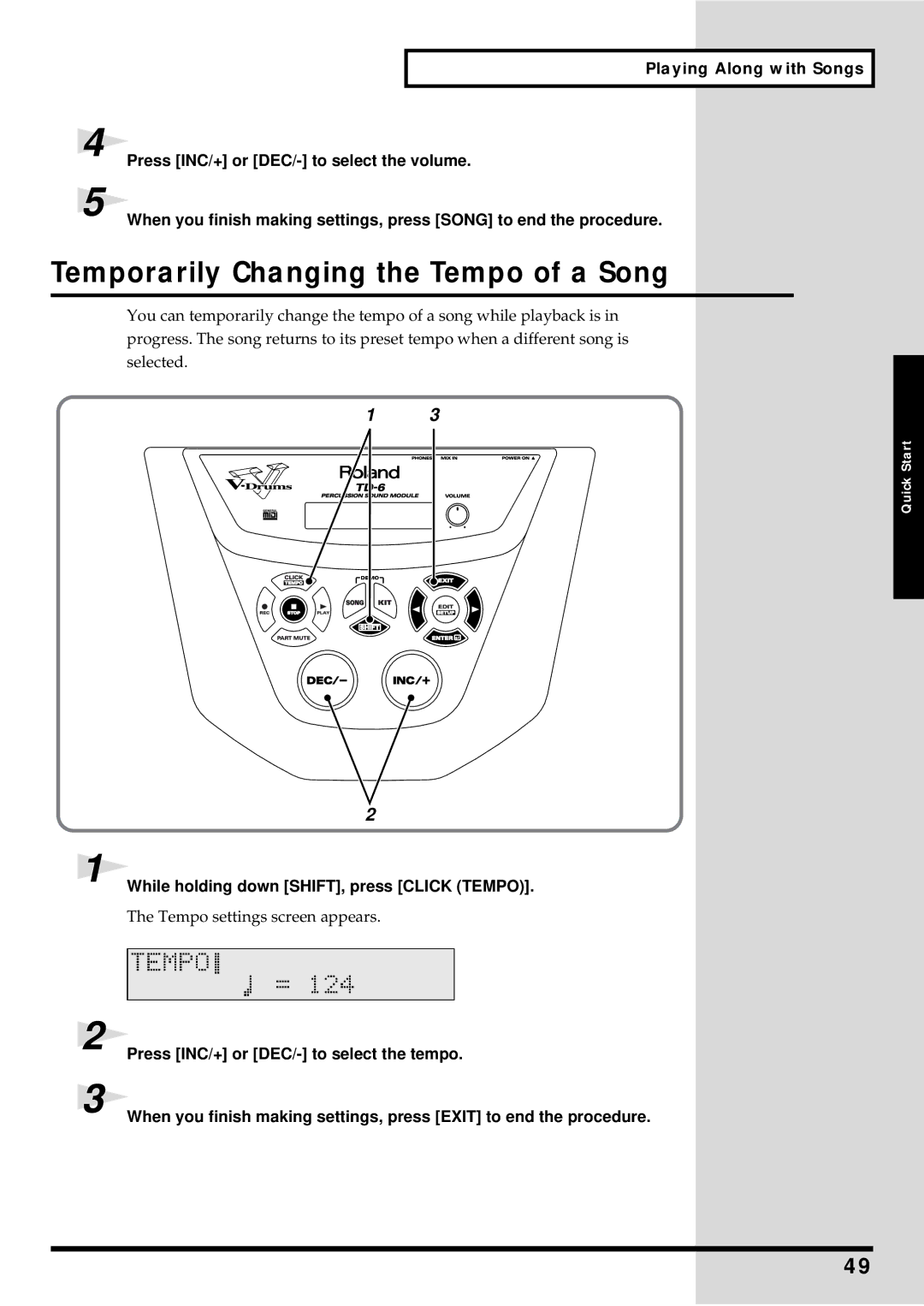 Roland TD-6 owner manual Temporarily Changing the Tempo of a Song, Fig.Q-014 