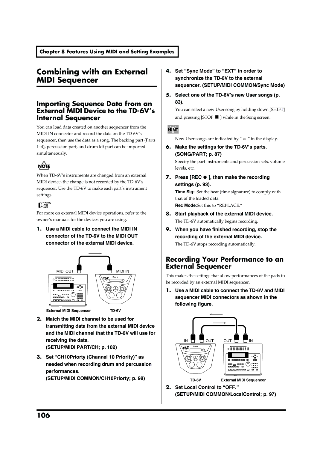 Roland TD-6V owner manual Combining with an External, Midi Sequencer 