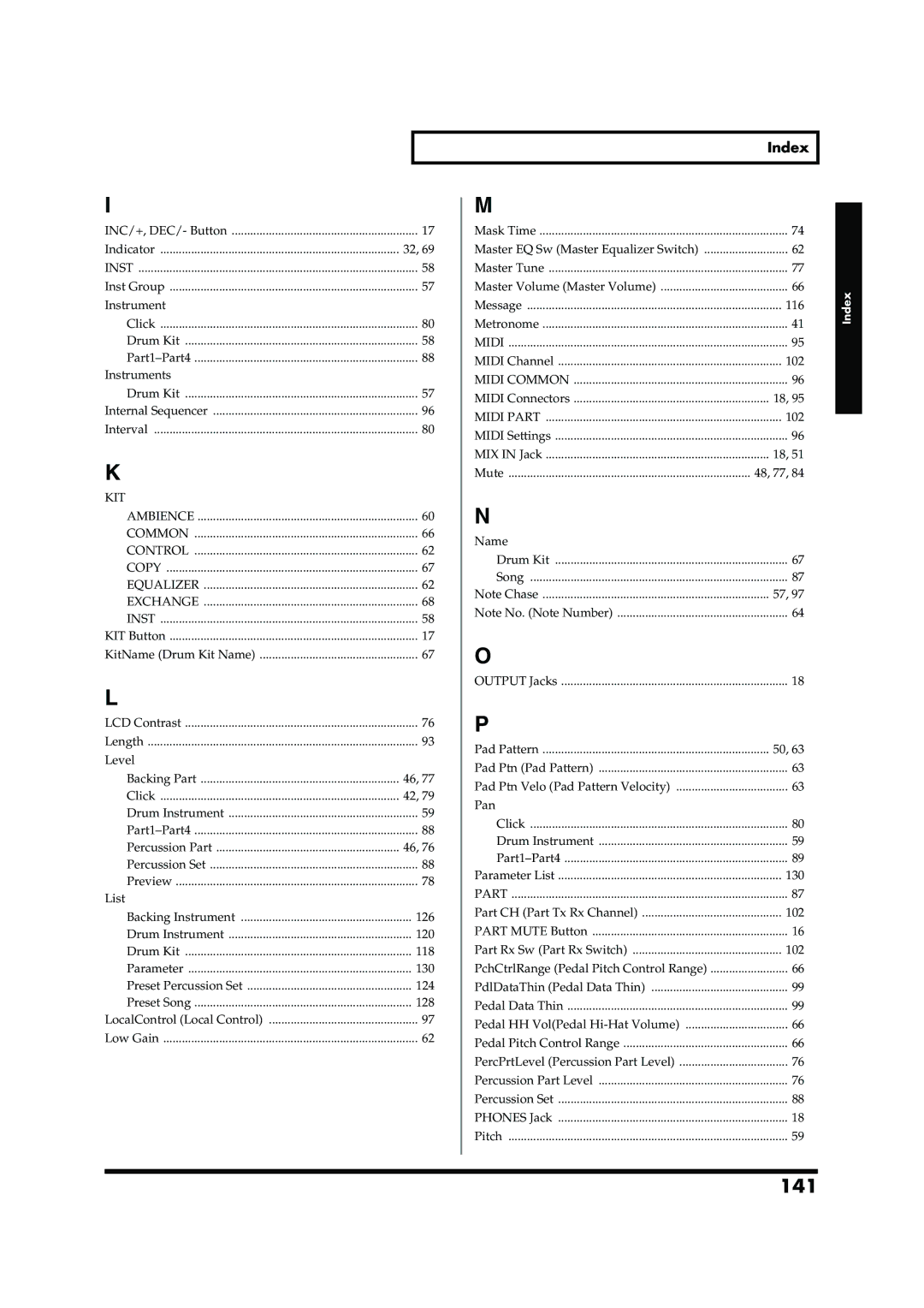 Roland TD-6V owner manual 141, Index 