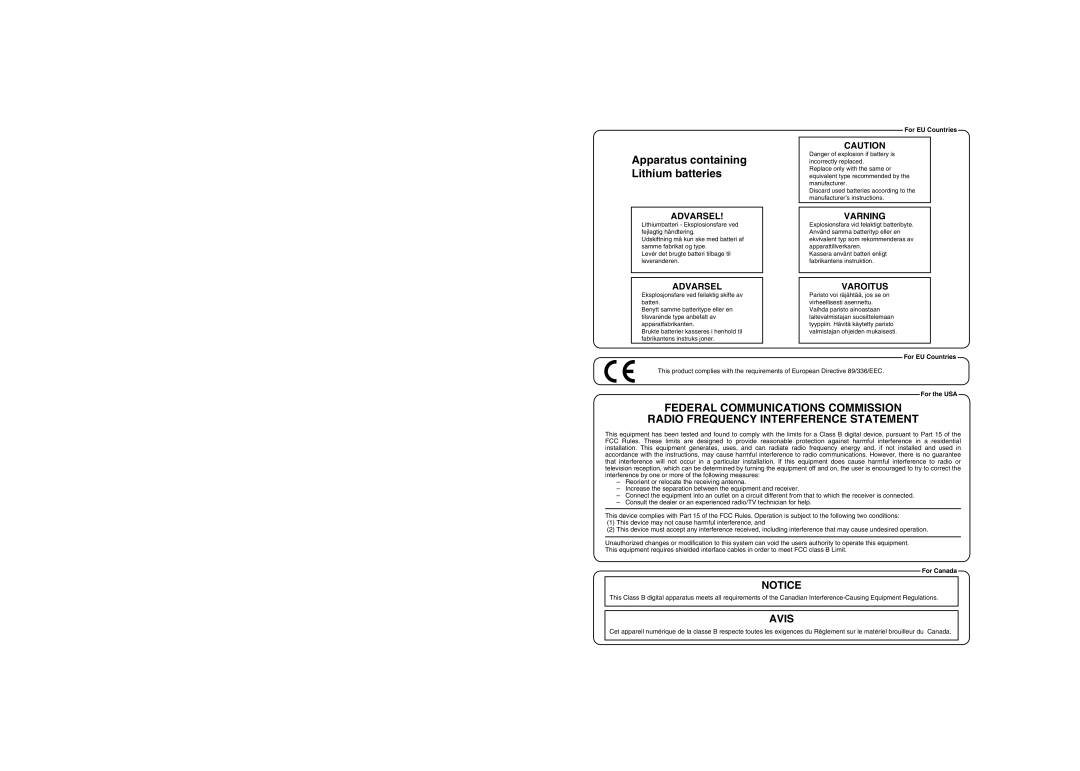 Roland TD-6V owner manual Apparatus containing Lithium batteries, For EU Countries 