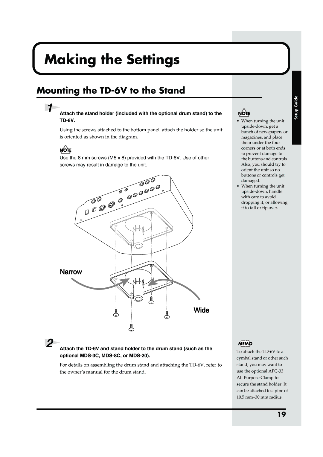 Roland owner manual Making the Settings, Mounting the TD-6V to the Stand 