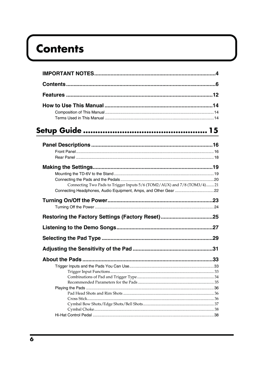 Roland TD-6V owner manual Contents 