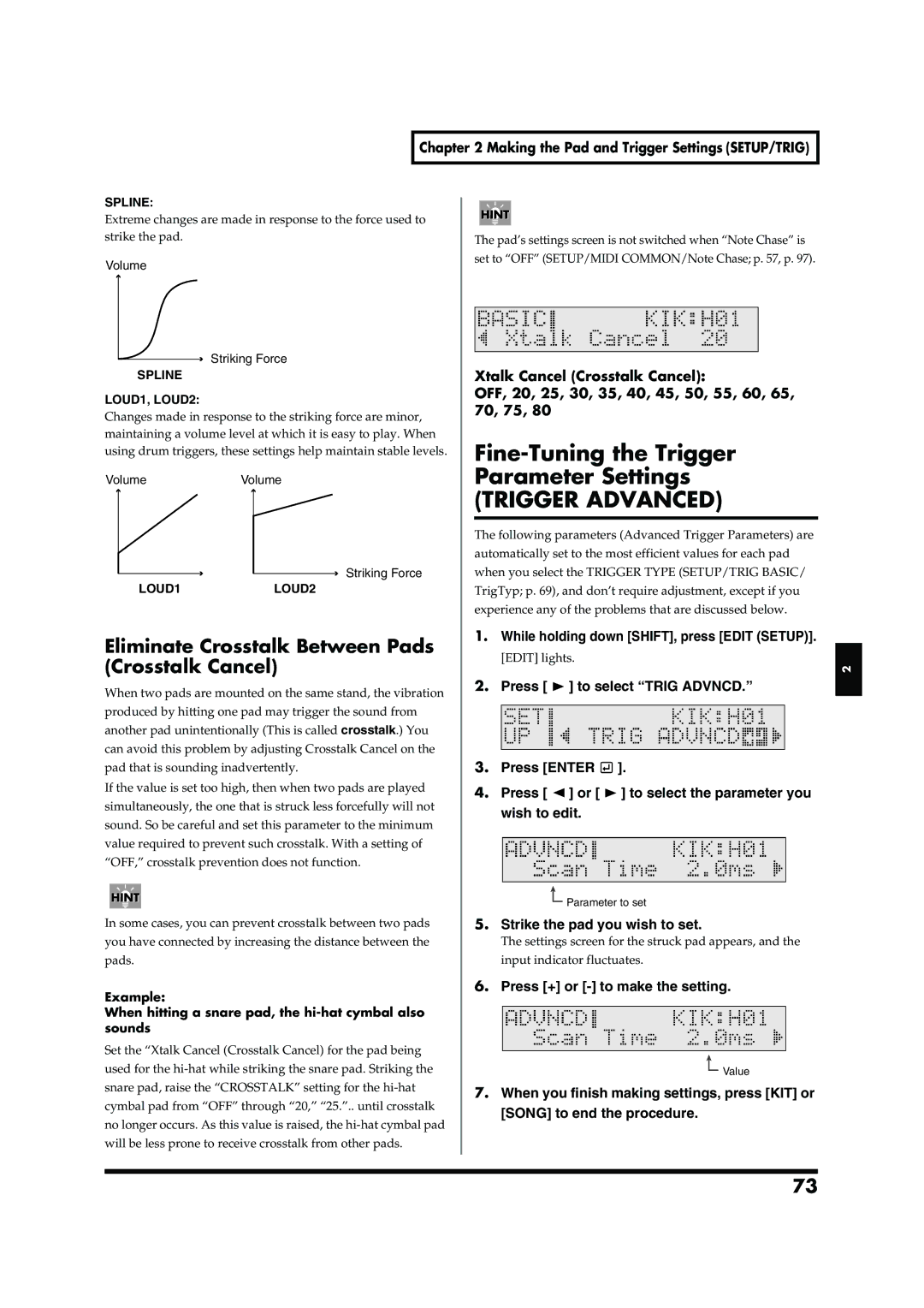 Roland TD-6V owner manual Fine-Tuning the Trigger Parameter Settings, Eliminate Crosstalk Between Pads Crosstalk Cancel 