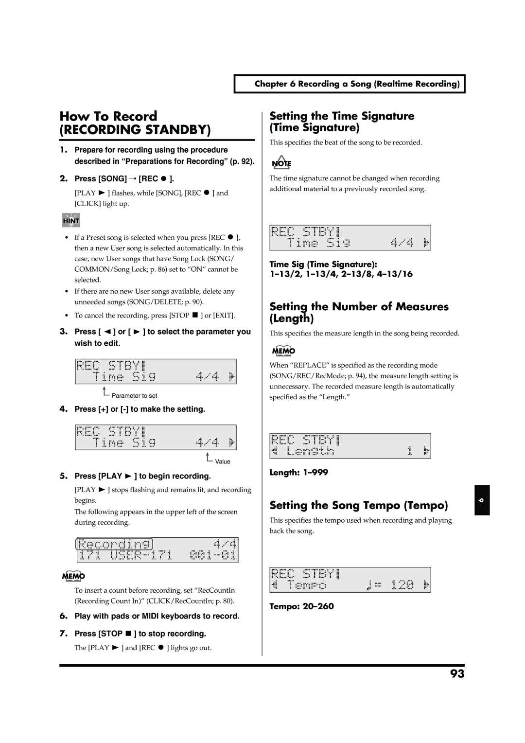 Roland TD-6V owner manual How To Record, Setting the Number of Measures Length, Setting the Song Tempo Tempo 