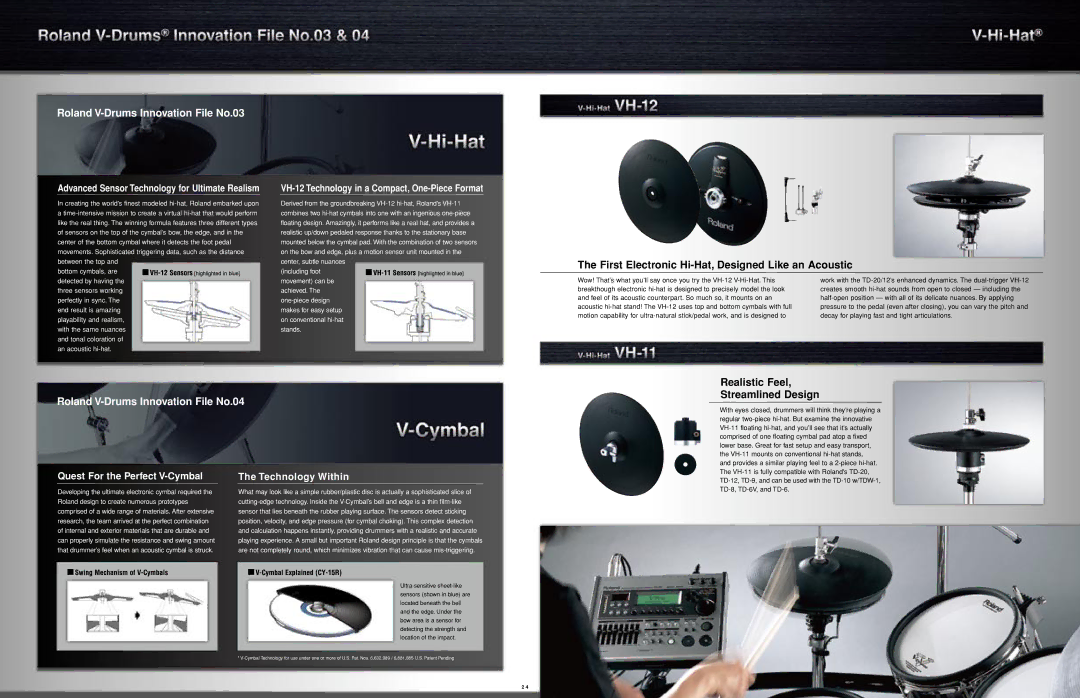 Roland TD-9KX manual Roland V-Drums Innovation File No.03, First Electronic Hi-Hat, Designed Like an Acoustic 