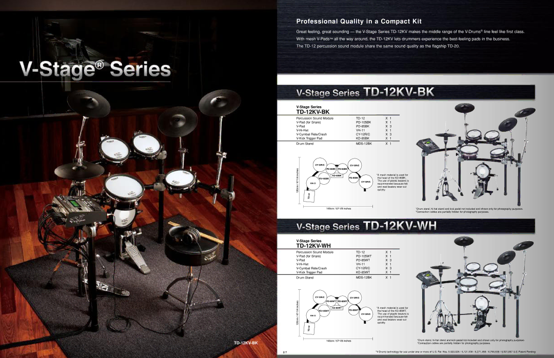 Roland TD-9KX manual Professional Quality in a Compact Kit, TD-12KV-BK, TD-12KV-WH 