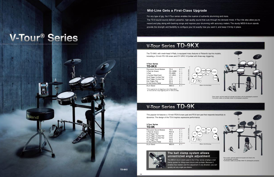 Roland TD-9KX manual Mid-Line Gets a First-Class Upgrade, Ball clamp system allows unrestricted angle adjustment, MDS-9 