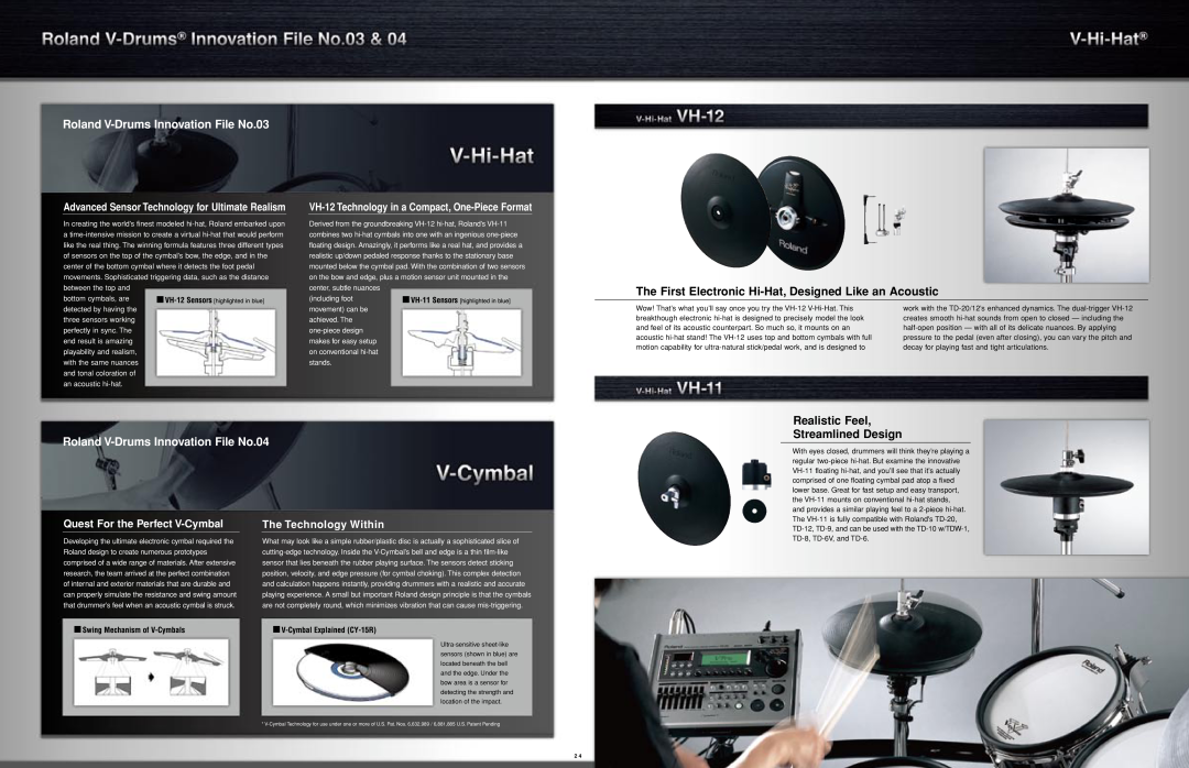 Roland TD-9KX manual Roland V-Drums Innovation File No.03, The First Electronic Hi-Hat, Designed Like an Acoustic 