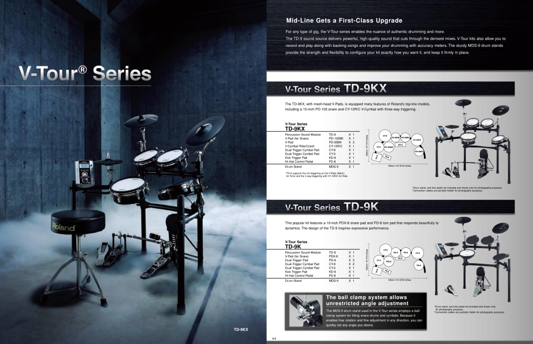 Roland TD-9KX manual Mid-Line Gets a First-Class Upgrade, The ball clamp system allows unrestricted angle adjustment 