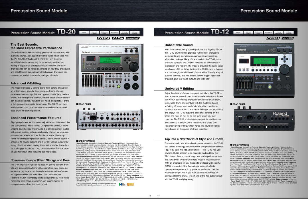 Roland TD-9KX manual The Best Sounds the Most Expressive Performance, Advanced V-Editing, Enhanced Performance Features 
