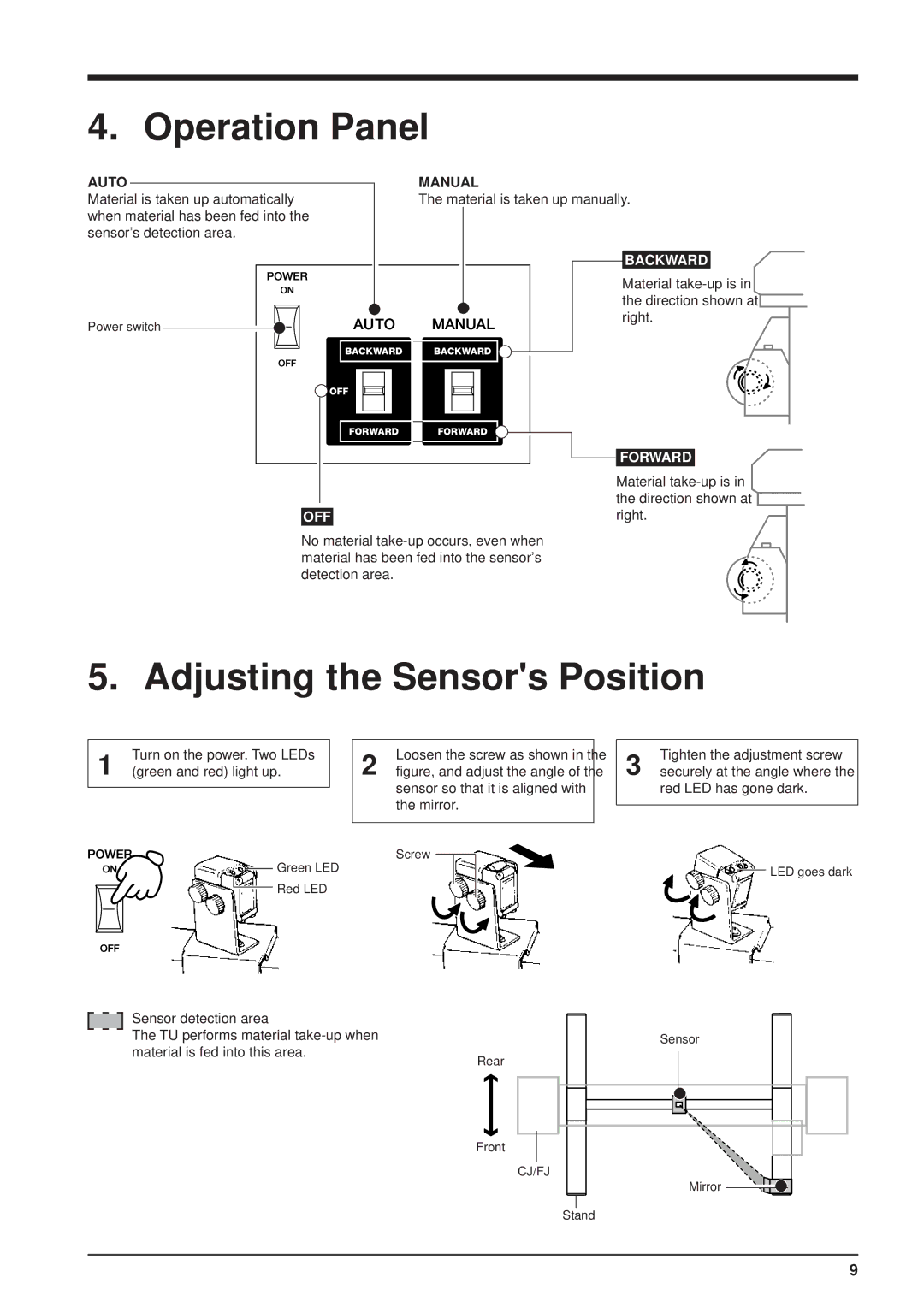 Roland TU-400, TU-60, TU-70, TU-500 user manual Operation Panel, Adjusting the Sensors Position 