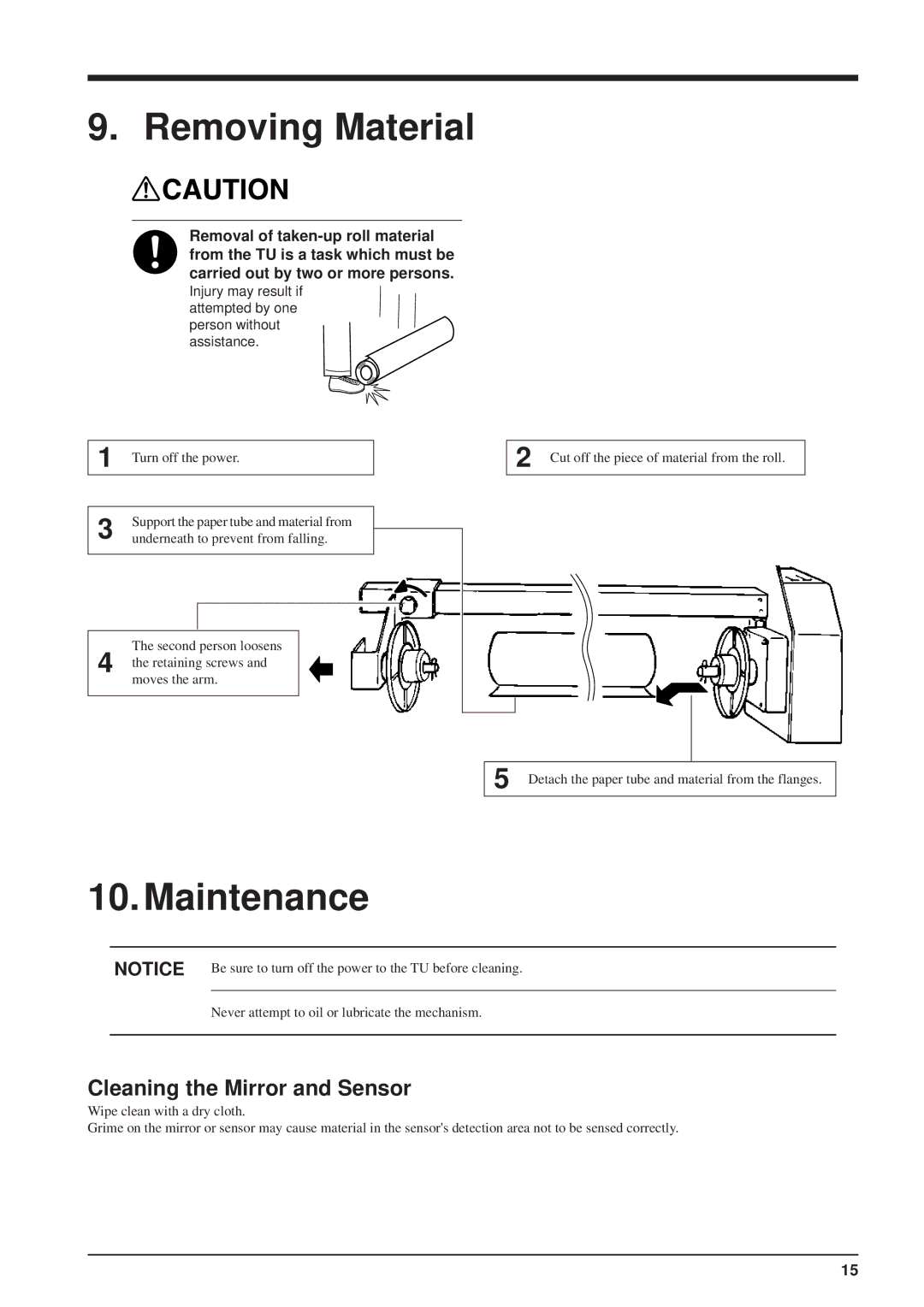 Roland TU-70, TU-60, TU-500, TU-400 user manual Removing Material, Maintenance 