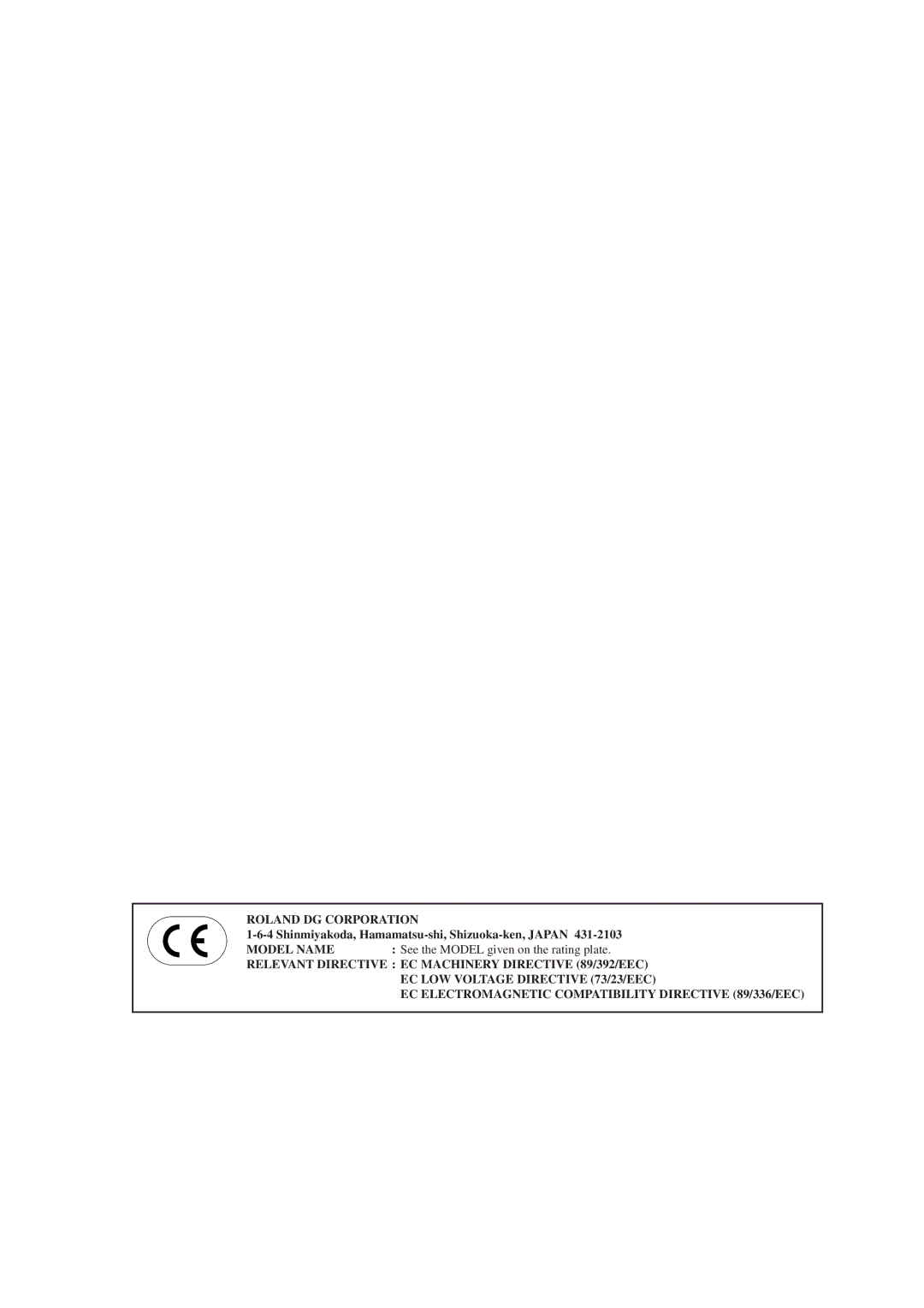 Roland TU-500, TU-60, TU-70, TU-400 user manual EC Electromagnetic Compatibility Directive 89/336/EEC 