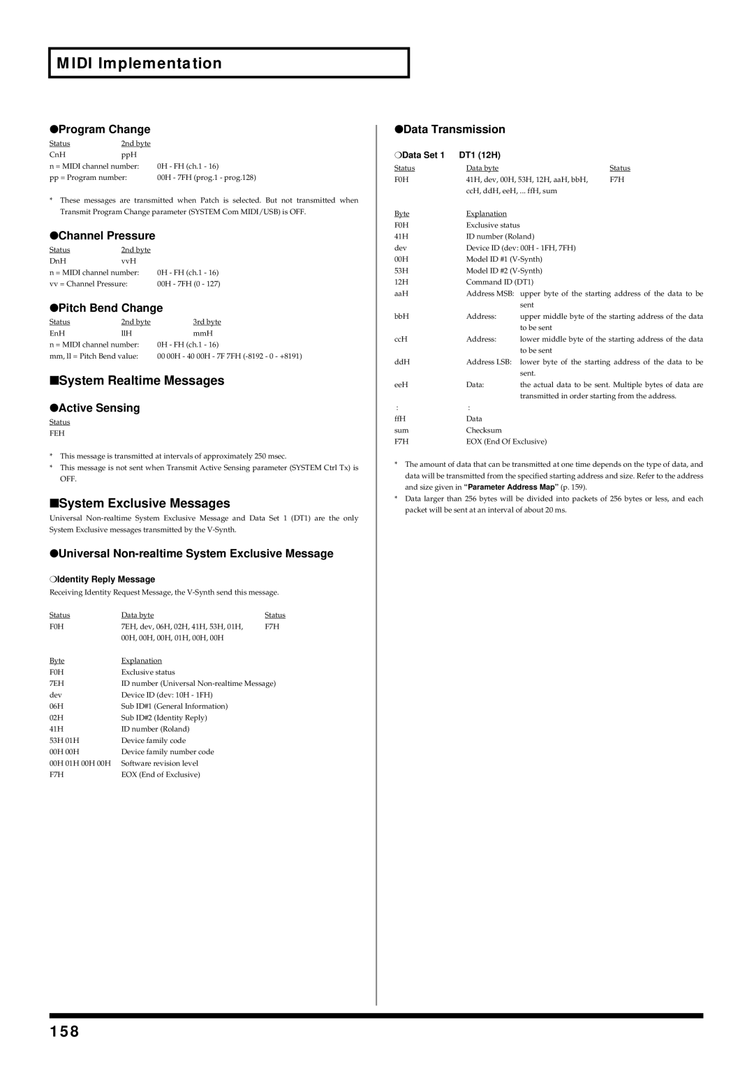 Roland V-Synth owner manual 158, Identity Reply Message 